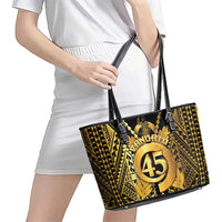 Vanuatu 45th Anniversary Of Independence Leather Tote Bag Gold Style - Polynesian Pride