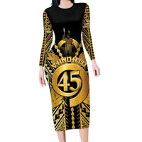 Vanuatu 45th Anniversary Of Independence Long Sleeve Bodycon Dress Gold Style - Polynesian Pride