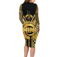 Vanuatu 45th Anniversary Of Independence Long Sleeve Bodycon Dress Gold Style - Polynesian Pride