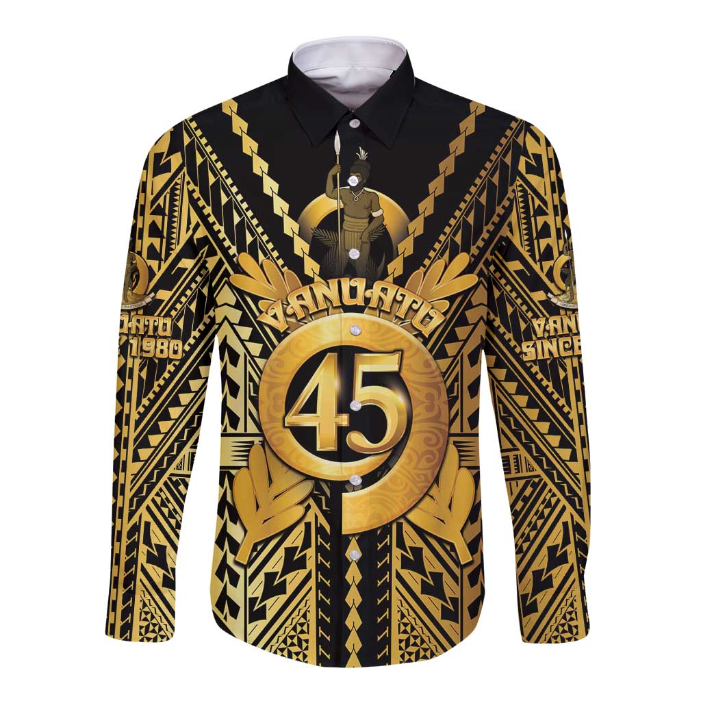 Vanuatu 45th Anniversary Of Independence Long Sleeve Button Shirt Gold Style LT05 Unisex Gold - Polynesian Pride