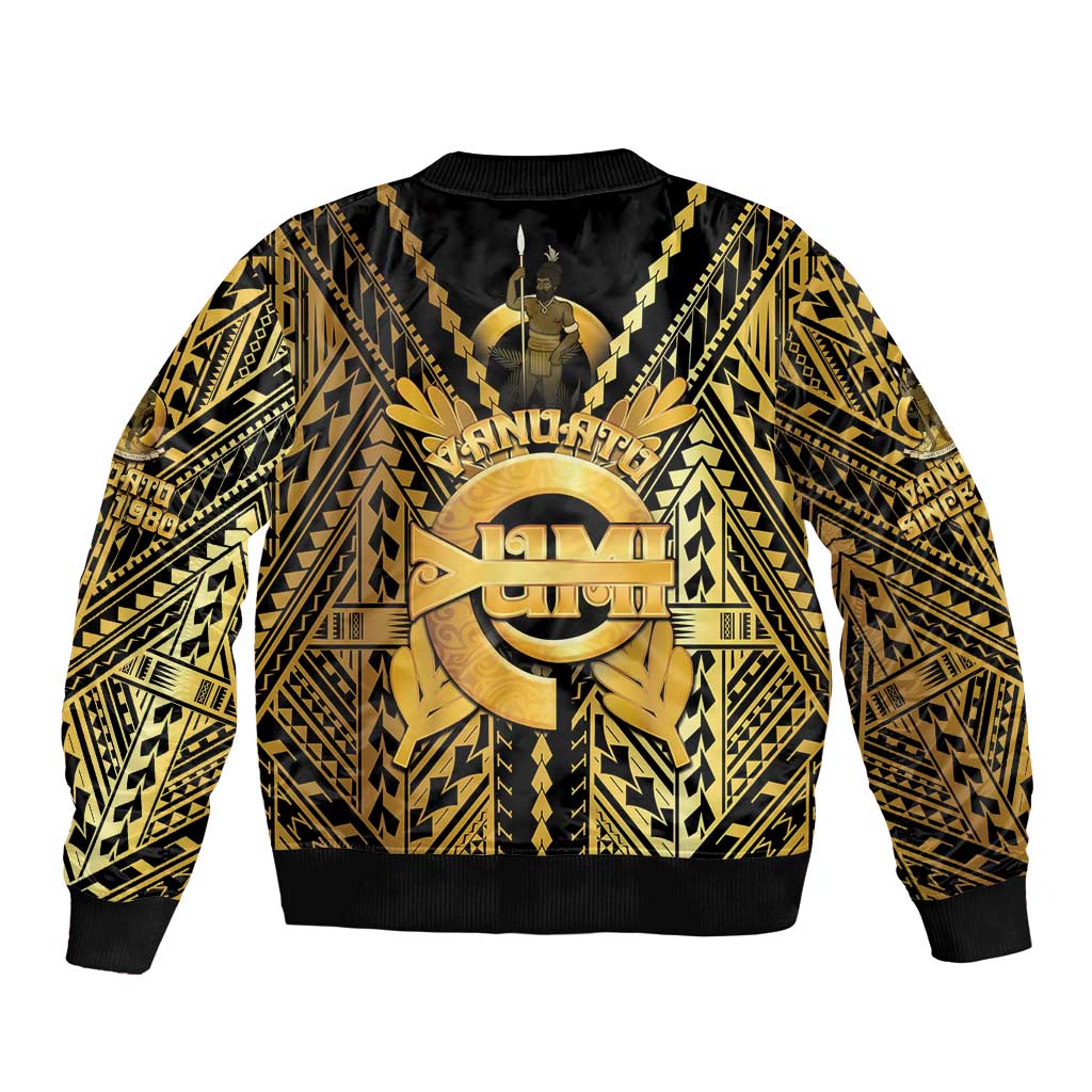 Vanuatu 45th Anniversary Of Independence Sleeve Zip Bomber Jacket Gold Style - Polynesian Pride