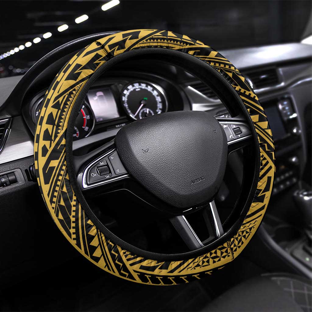 Vanuatu 45th Anniversary Of Independence Steering Wheel Cover Gold Style LT05 Universal Fit Gold - Polynesian Pride