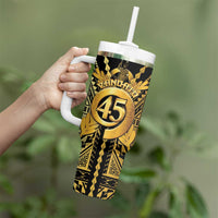 Vanuatu 45th Anniversary Of Independence Tumbler With Handle Gold Style - Polynesian Pride