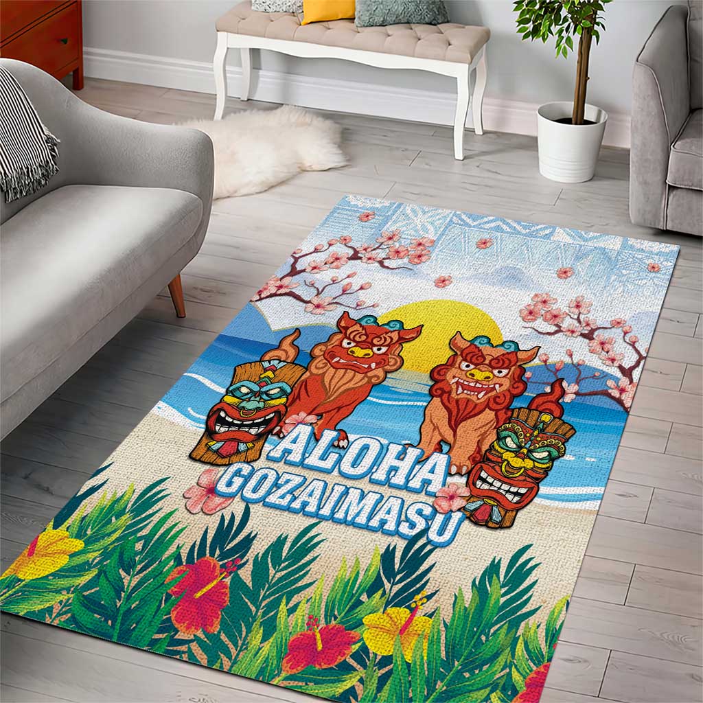 Hawaii And Japan Okinawa Area Rug Aloha Gozaimasu Tiki With Shisa LT05 - Polynesian Pride