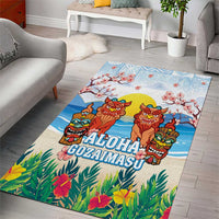 Hawaii And Japan Okinawa Area Rug Aloha Gozaimasu Tiki With Shisa LT05 - Polynesian Pride
