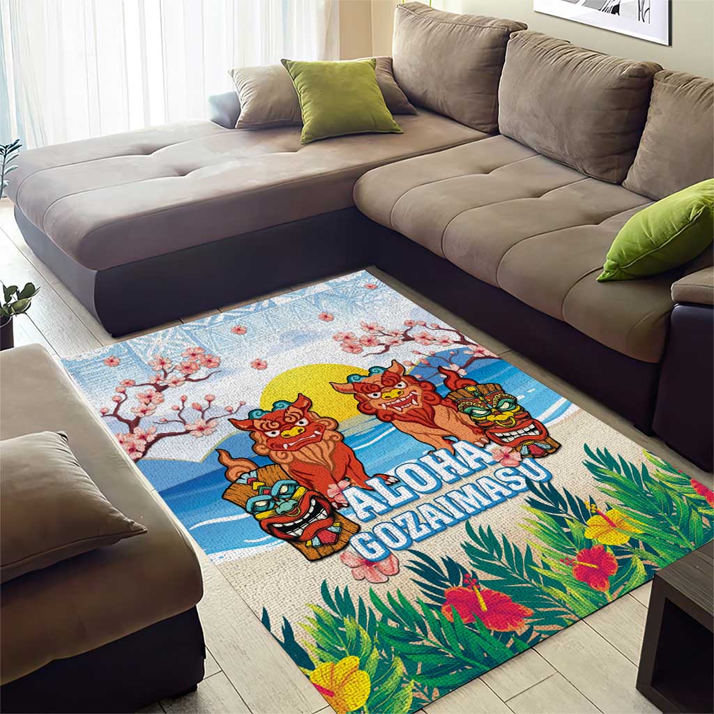 Hawaii And Japan Okinawa Area Rug Aloha Gozaimasu Tiki With Shisa LT05 - Polynesian Pride