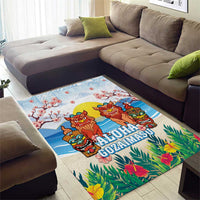 Hawaii And Japan Okinawa Area Rug Aloha Gozaimasu Tiki With Shisa LT05 - Polynesian Pride