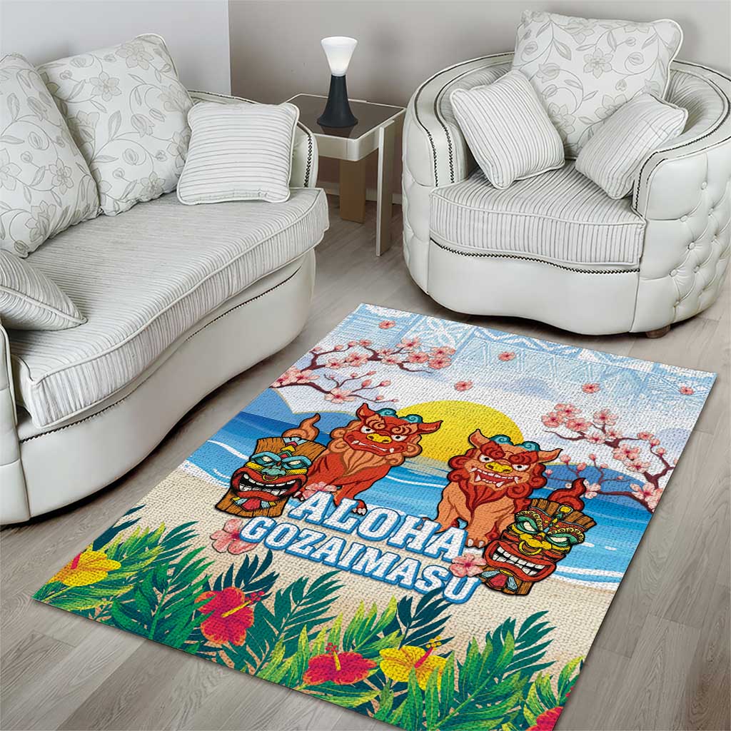 Hawaii And Japan Okinawa Area Rug Aloha Gozaimasu Tiki With Shisa LT05 - Polynesian Pride