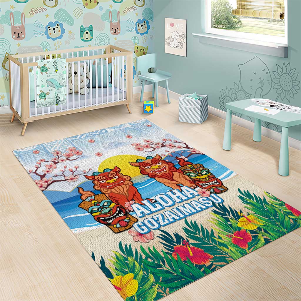 Hawaii And Japan Okinawa Area Rug Aloha Gozaimasu Tiki With Shisa LT05 - Polynesian Pride