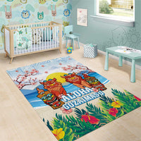 Hawaii And Japan Okinawa Area Rug Aloha Gozaimasu Tiki With Shisa LT05 - Polynesian Pride