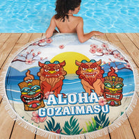 Hawaii And Japan Okinawa Beach Blanket Aloha Gozaimasu Tiki With Shisa LT05 - Polynesian Pride