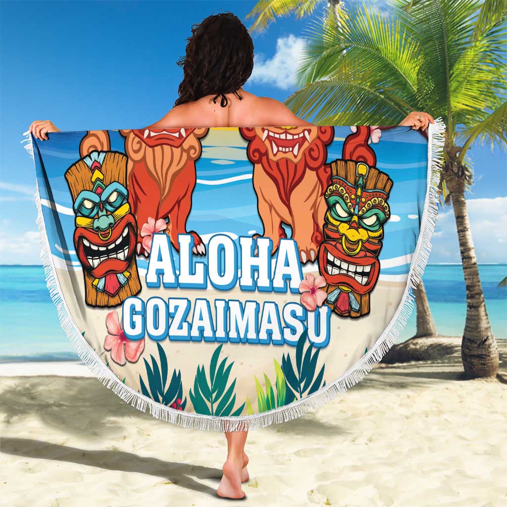 Hawaii And Japan Okinawa Beach Blanket Aloha Gozaimasu Tiki With Shisa LT05 - Polynesian Pride