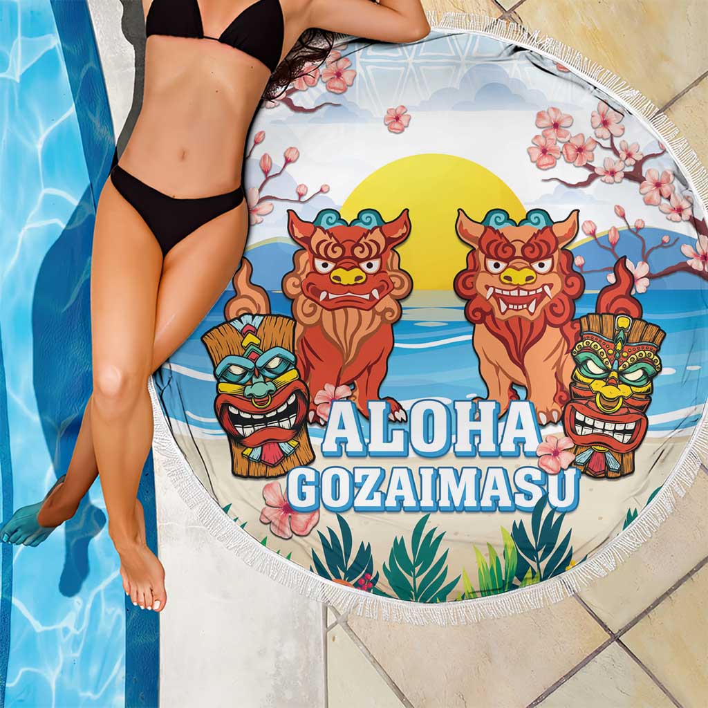 Hawaii And Japan Okinawa Beach Blanket Aloha Gozaimasu Tiki With Shisa LT05 - Polynesian Pride