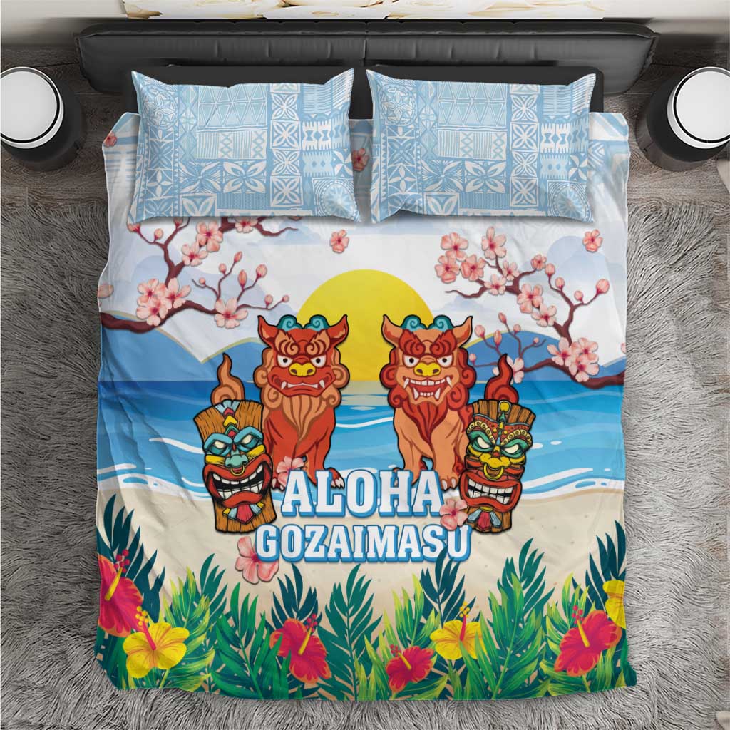 Hawaii And Japan Okinawa Bedding Set Aloha Gozaimasu Tiki With Shisa