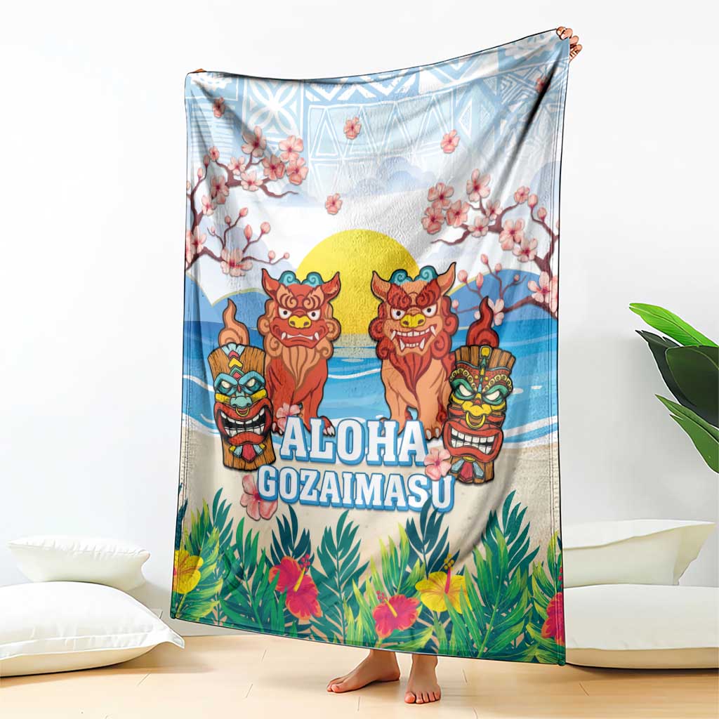 Hawaii And Japan Okinawa Blanket Aloha Gozaimasu Tiki With Shisa LT05 - Polynesian Pride