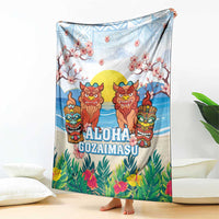 Hawaii And Japan Okinawa Blanket Aloha Gozaimasu Tiki With Shisa LT05 - Polynesian Pride