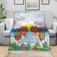 Hawaii And Japan Okinawa Blanket Aloha Gozaimasu Tiki With Shisa LT05 - Polynesian Pride