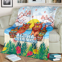 Hawaii And Japan Okinawa Blanket Aloha Gozaimasu Tiki With Shisa LT05 - Polynesian Pride
