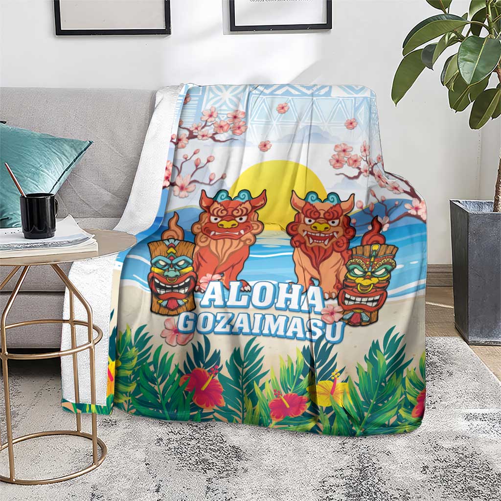 Hawaii And Japan Okinawa Blanket Aloha Gozaimasu Tiki With Shisa LT05 - Polynesian Pride