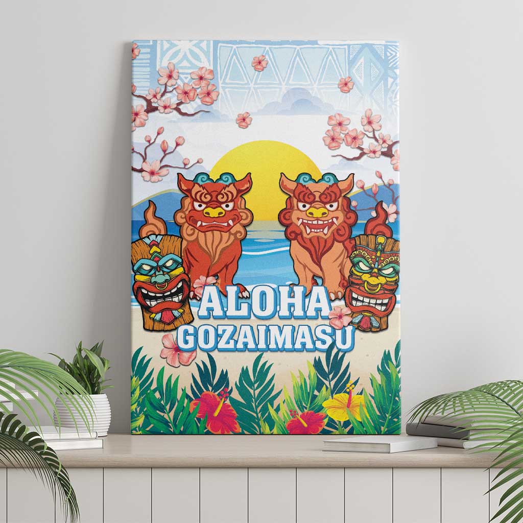 Hawaii And Japan Okinawa Canvas Wall Art Aloha Gozaimasu Tiki With Shisa LT05 - Polynesian Pride