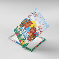 Hawaii And Japan Okinawa Canvas Wall Art Aloha Gozaimasu Tiki With Shisa LT05 With Frame Blue - Polynesian Pride