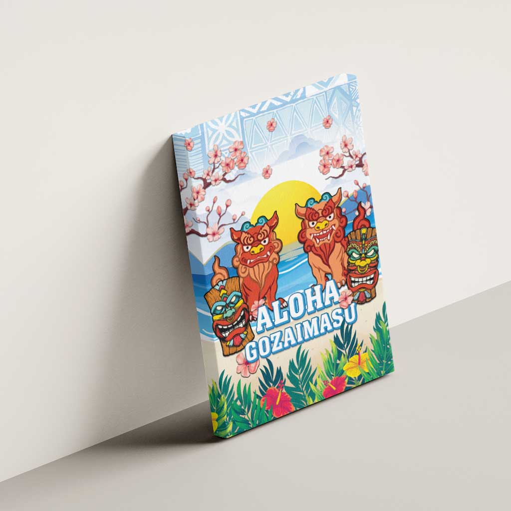 Hawaii And Japan Okinawa Canvas Wall Art Aloha Gozaimasu Tiki With Shisa LT05 - Polynesian Pride