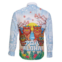 Hawaii And Japan Okinawa Family Matching Off Shoulder Short Dress and Hawaiian Shirt Aloha Gozaimasu Tiki With Shisa
