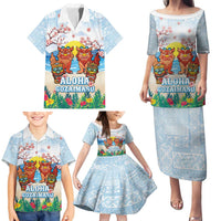 Hawaii And Japan Okinawa Family Matching Puletasi and Hawaiian Shirt Aloha Gozaimasu Tiki With Shisa