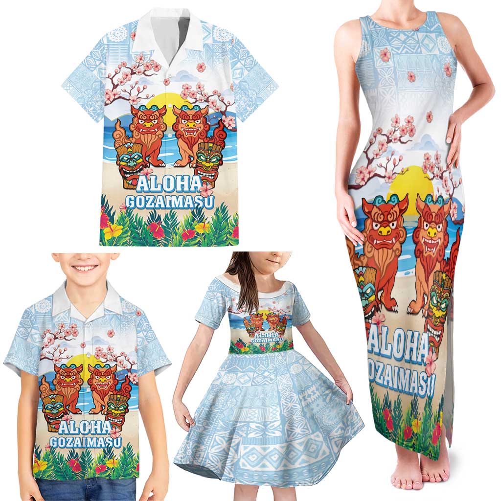 Hawaii And Japan Okinawa Family Matching Tank Maxi Dress and Hawaiian Shirt Aloha Gozaimasu Tiki With Shisa LT05 - Polynesian Pride