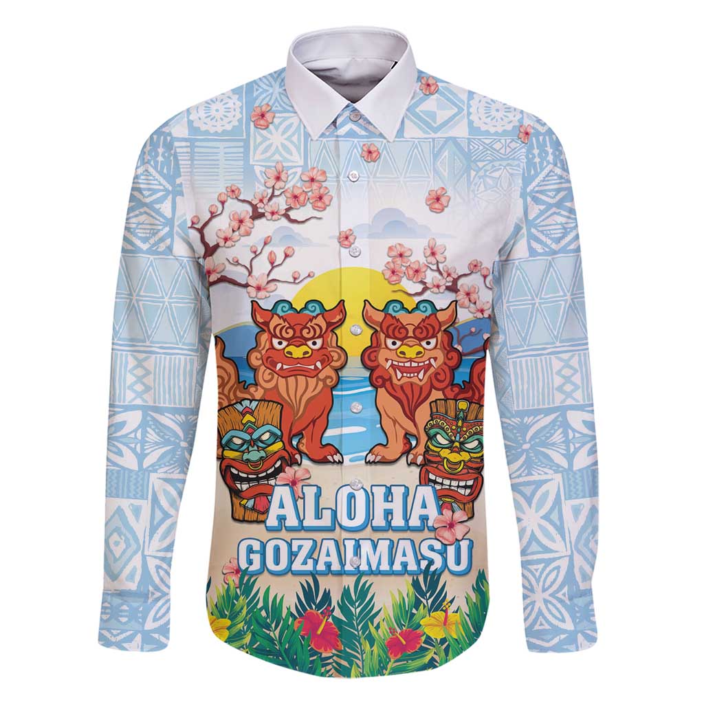 Hawaii And Japan Okinawa Family Matching Tank Maxi Dress and Hawaiian Shirt Aloha Gozaimasu Tiki With Shisa