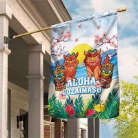 Hawaii And Japan Okinawa Garden Flag Aloha Gozaimasu Tiki With Shisa LT05 House Flag Blue - Polynesian Pride