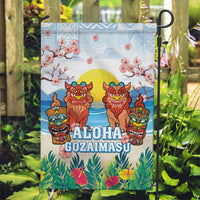 Hawaii And Japan Okinawa Garden Flag Aloha Gozaimasu Tiki With Shisa LT05 Garden Flag Blue - Polynesian Pride