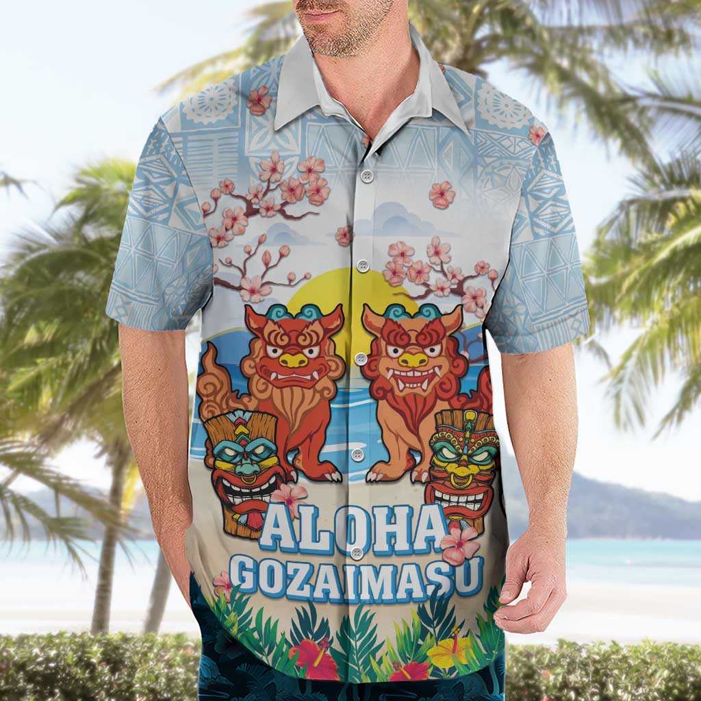 Hawaii And Japan Okinawa Hawaiian Shirt Aloha Gozaimasu Tiki With Shisa LT05 - Polynesian Pride