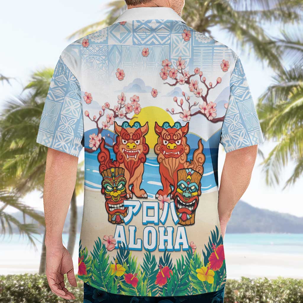 Hawaii And Japan Okinawa Hawaiian Shirt Aloha Gozaimasu Tiki With Shisa LT05 - Polynesian Pride
