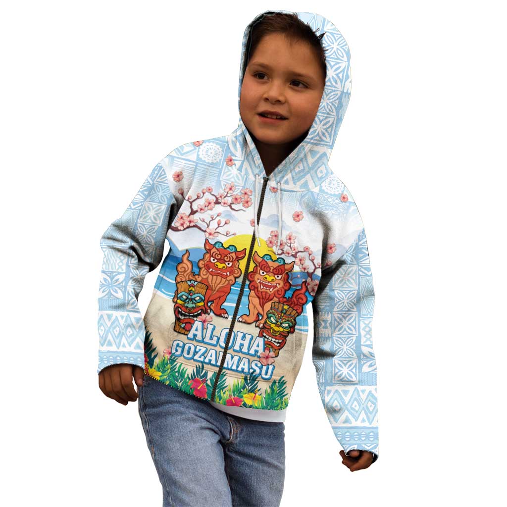 Hawaii And Japan Okinawa Kid Hoodie Aloha Gozaimasu Tiki With Shisa