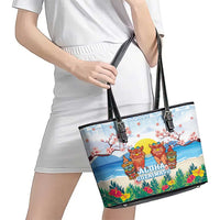 Hawaii And Japan Okinawa Leather Tote Bag Aloha Gozaimasu Tiki With Shisa LT05 - Polynesian Pride