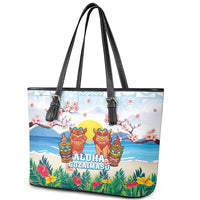 Hawaii And Japan Okinawa Leather Tote Bag Aloha Gozaimasu Tiki With Shisa LT05 - Polynesian Pride