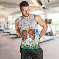 Hawaii And Japan Okinawa Men Tank Top Aloha Gozaimasu Tiki With Shisa LT05 Blue - Polynesian Pride
