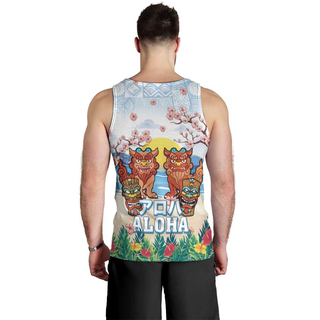 Hawaii And Japan Okinawa Men Tank Top Aloha Gozaimasu Tiki With Shisa LT05 - Polynesian Pride