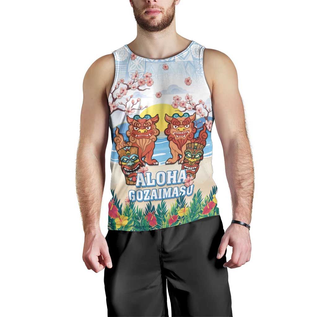 Hawaii And Japan Okinawa Men Tank Top Aloha Gozaimasu Tiki With Shisa LT05 - Polynesian Pride