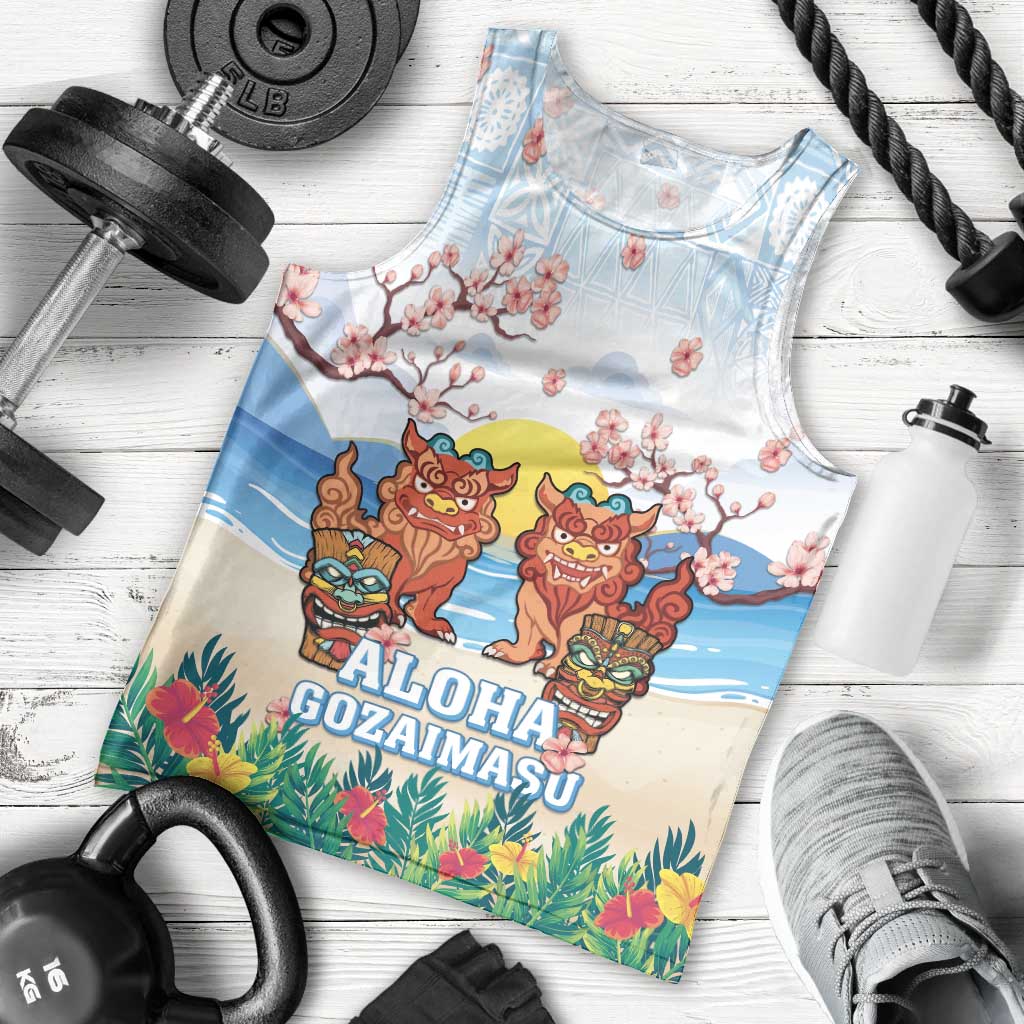 Hawaii And Japan Okinawa Men Tank Top Aloha Gozaimasu Tiki With Shisa LT05 - Polynesian Pride
