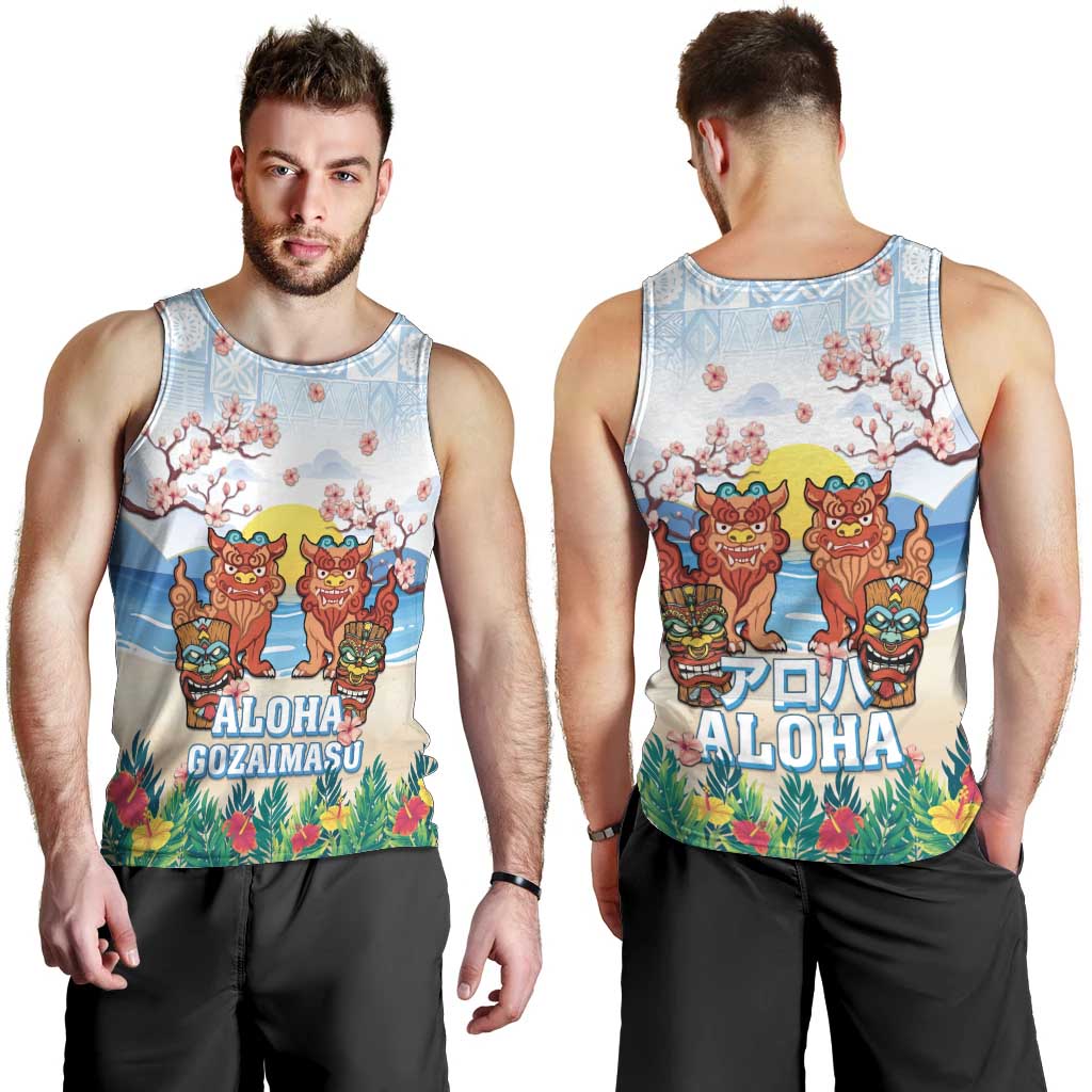 Hawaii And Japan Okinawa Men Tank Top Aloha Gozaimasu Tiki With Shisa LT05 - Polynesian Pride