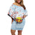 Hawaii And Japan Okinawa Off Shoulder Short Dress Aloha Gozaimasu Tiki With Shisa