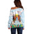 Hawaii And Japan Okinawa Off Shoulder Sweater Aloha Gozaimasu Tiki With Shisa