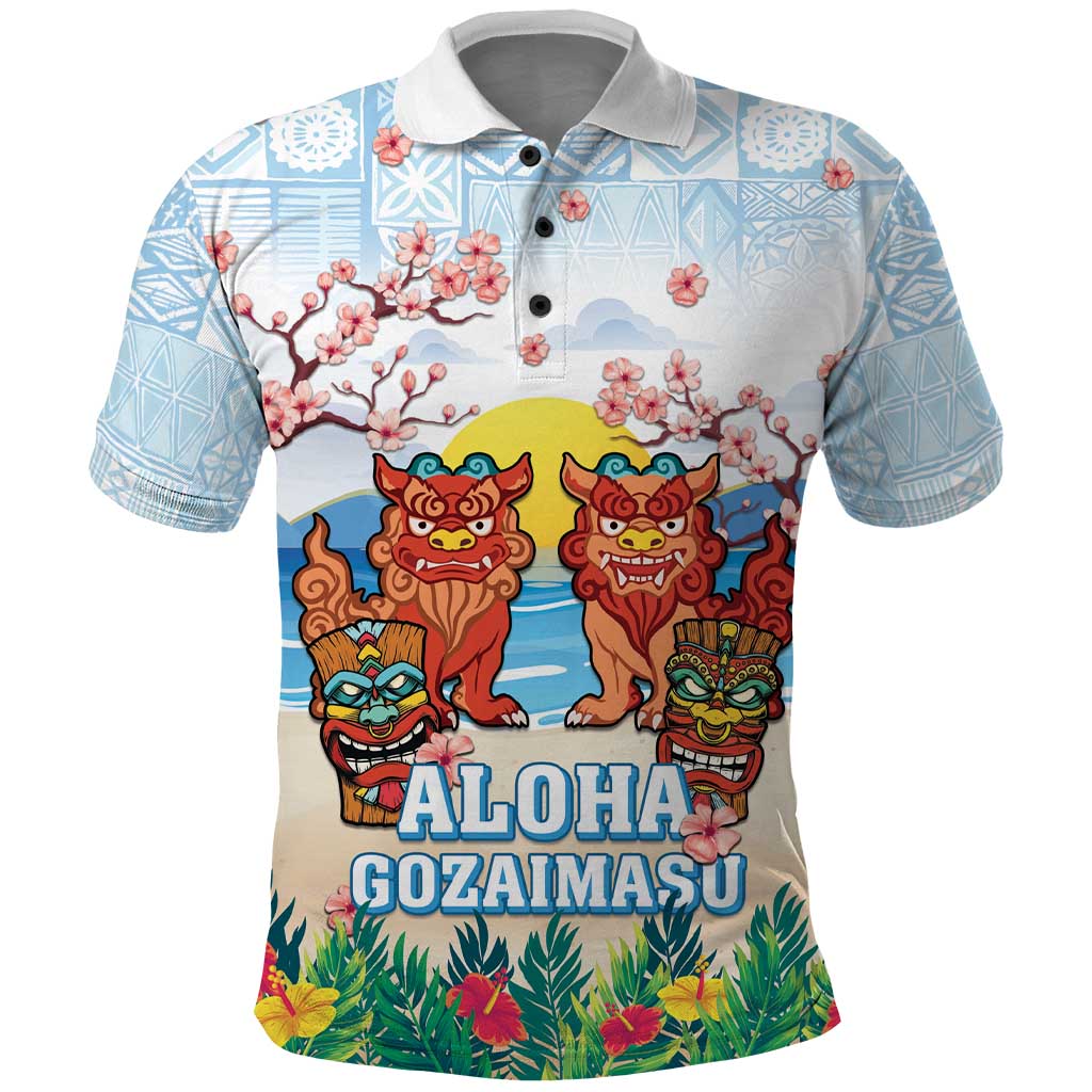 Hawaii And Japan Okinawa Polo Shirt Aloha Gozaimasu Tiki With Shisa