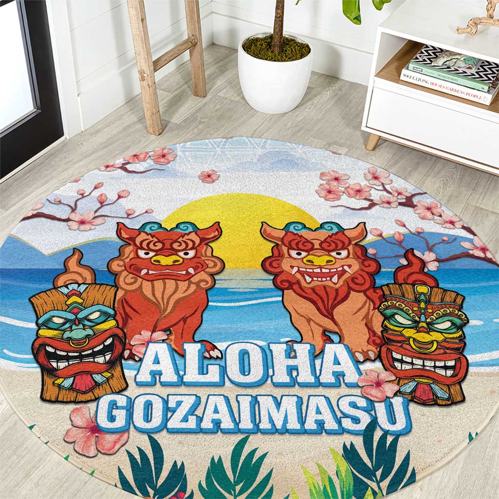 Hawaii And Japan Okinawa Round Carpet Aloha Gozaimasu Tiki With Shisa