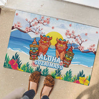 Hawaii And Japan Okinawa Rubber Doormat Aloha Gozaimasu Tiki With Shisa LT05 - Polynesian Pride