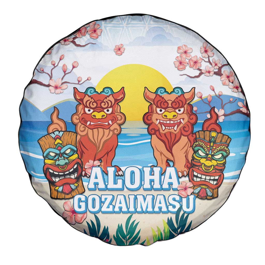 Hawaii And Japan Okinawa Spare Tire Cover Aloha Gozaimasu Tiki With Shisa LT05 - Polynesian Pride