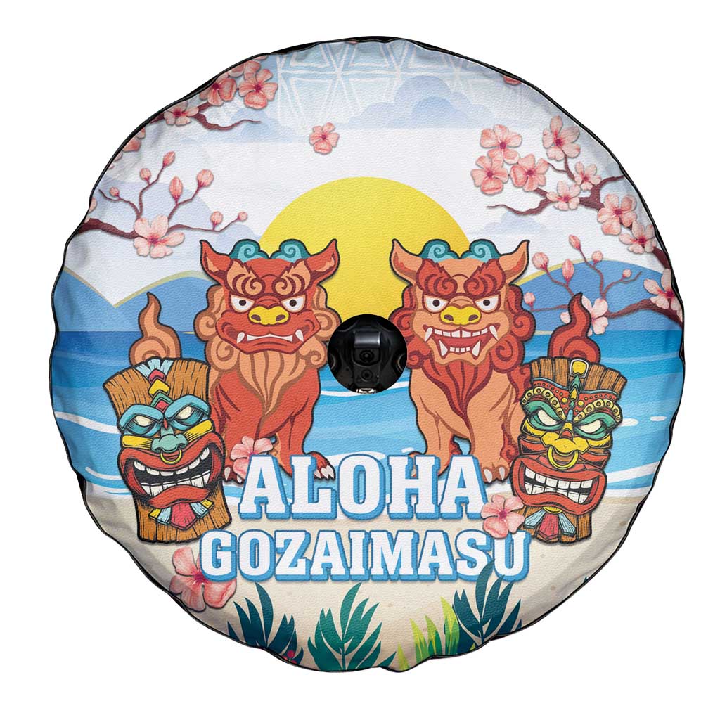 Hawaii And Japan Okinawa Spare Tire Cover Aloha Gozaimasu Tiki With Shisa LT05 - Polynesian Pride