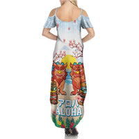 Hawaii And Japan Okinawa Summer Maxi Dress Aloha Gozaimasu Tiki With Shisa LT05 - Polynesian Pride